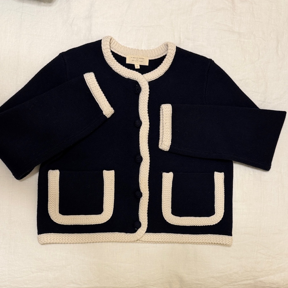Sezane Black and Cream Cardigan
